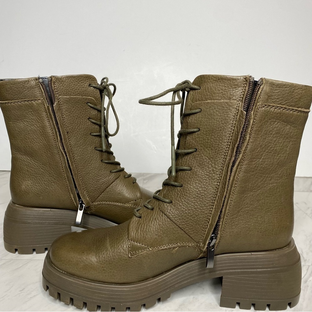 Franco Sarto Jetson Green Brown Leather Lace Up Lug Sole Boot 8 1/2 M - Picture 7 of 16